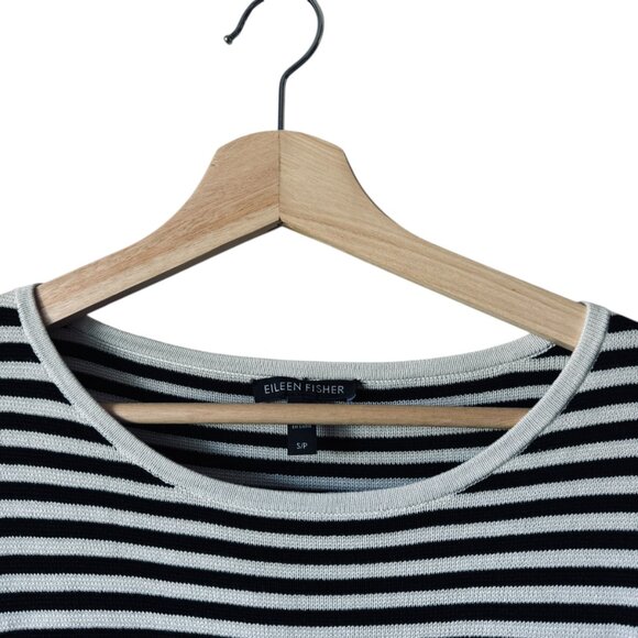 Eileen Fisher Organic Silk Black White Striped Sweater Top Size Small Nautical - Picture 3 of 14